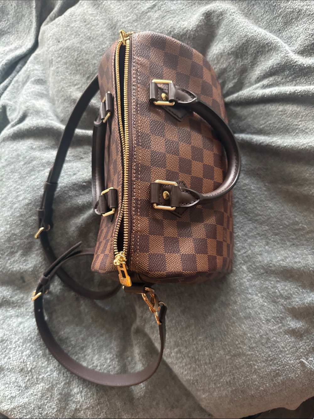 Louis Vuitton Brown Damier Ebene Crossbody Bag with Gold Hardware